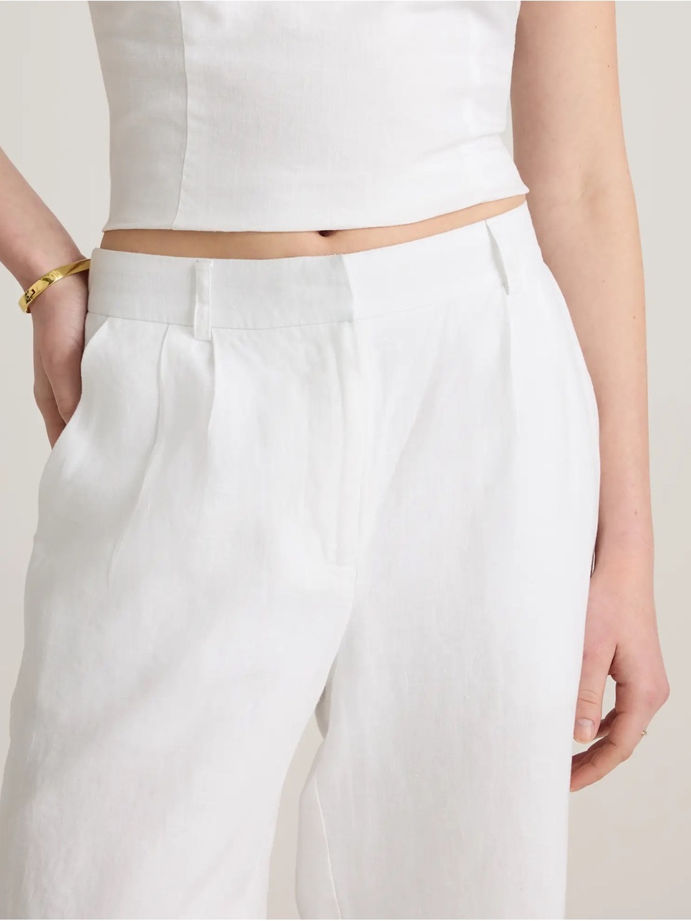 Quince White 100% European Linen Pleated Wide-Leg Trousers Fully Lined, Size 6 - Picture 6 of 16